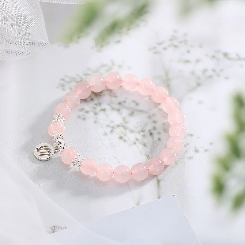 Bracelet mignon pour femme avec quartz rose naturel et signe du zodiaque Olivenorma