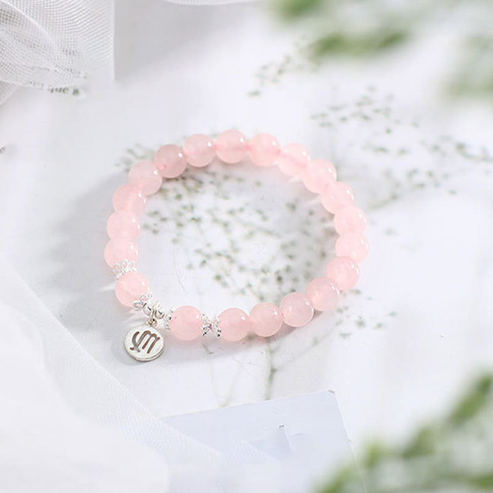 Bracelet mignon pour femme avec quartz rose naturel et signe du zodiaque Olivenorma