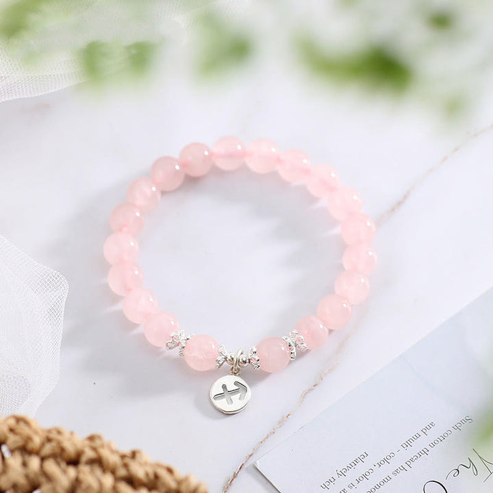 Bracelet mignon pour femme avec quartz rose naturel et signe du zodiaque Olivenorma