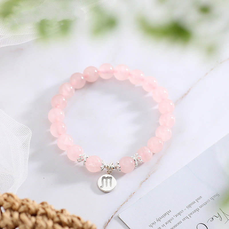 Bracelet mignon pour femme avec quartz rose naturel et signe du zodiaque Olivenorma