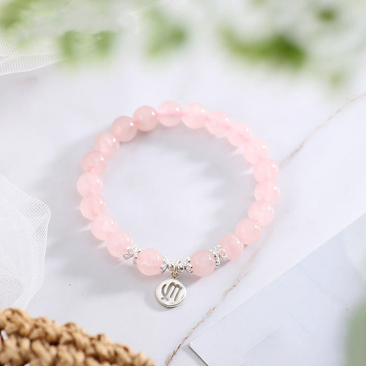 Bracelet mignon pour femme avec quartz rose naturel et signe du zodiaque Olivenorma