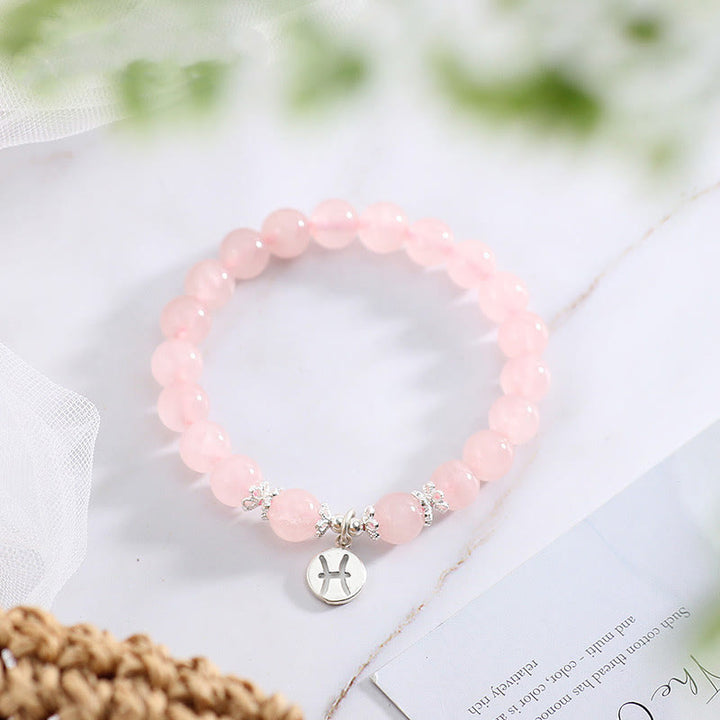 Bracelet mignon pour femme avec quartz rose naturel et signe du zodiaque Olivenorma