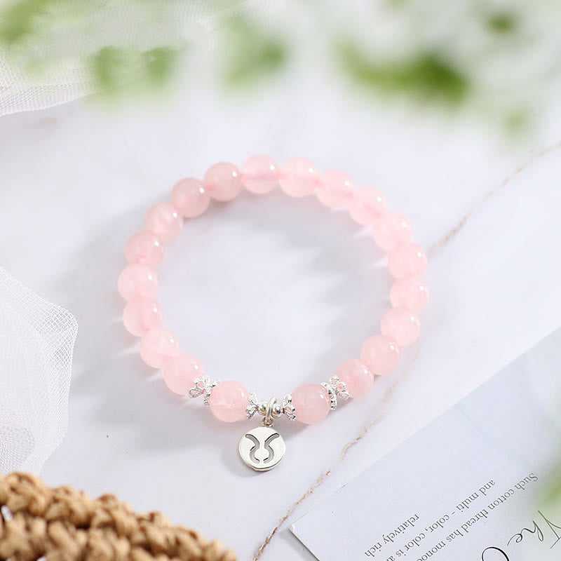 Bracelet mignon pour femme avec quartz rose naturel et signe du zodiaque Olivenorma