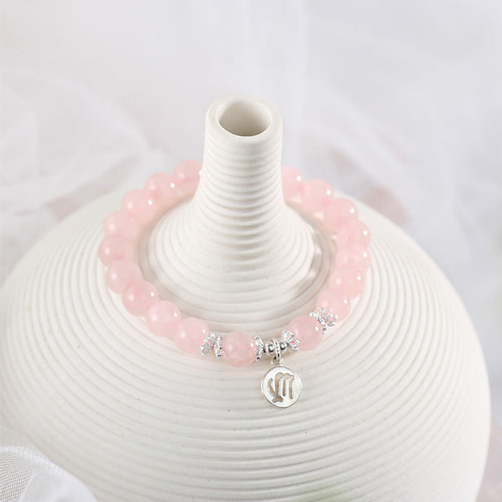 Bracelet mignon pour femme avec quartz rose naturel et signe du zodiaque Olivenorma