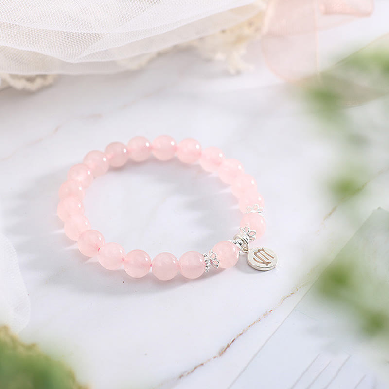 Bracelet mignon pour femme avec quartz rose naturel et signe du zodiaque Olivenorma