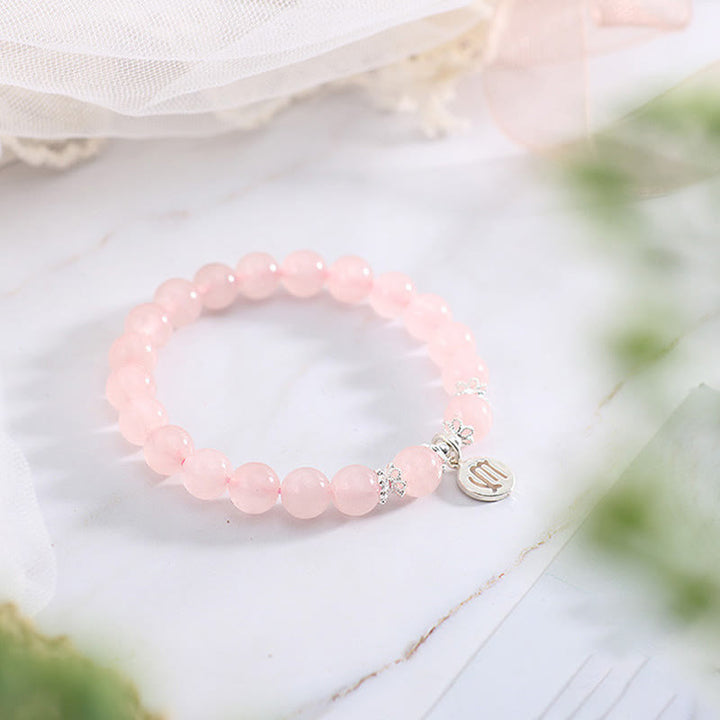 Bracelet mignon pour femme avec quartz rose naturel et signe du zodiaque Olivenorma