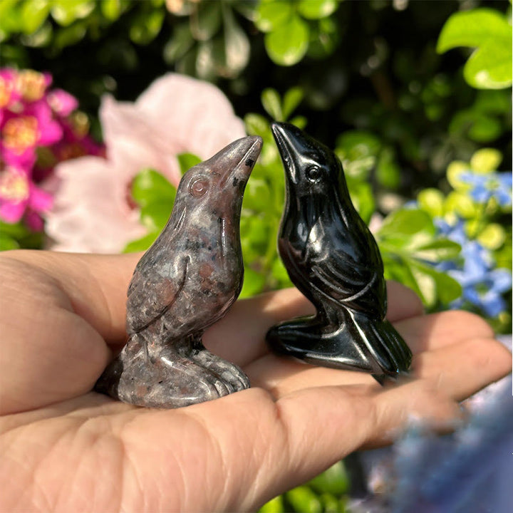 Figurine de corbeau en obsidienne naturelle Yooperlite Olivenorma Décoration en pierres précieuses