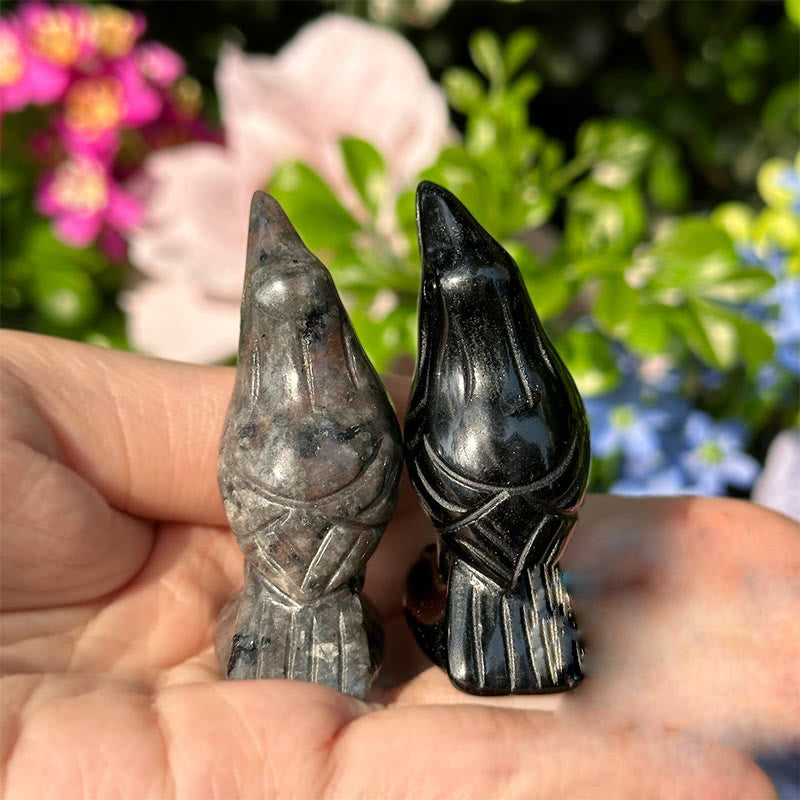 Figurine de corbeau en obsidienne naturelle Yooperlite Olivenorma Décoration en pierres précieuses
