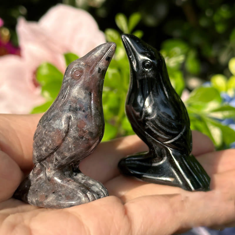 Figurine de corbeau en obsidienne naturelle Yooperlite Olivenorma Décoration en pierres précieuses