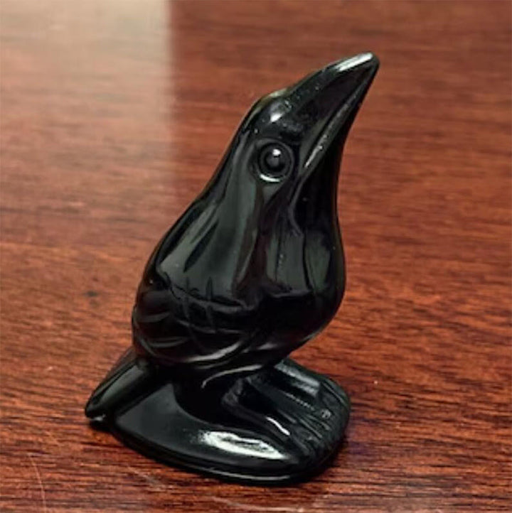 Figurine de corbeau en obsidienne naturelle Yooperlite Olivenorma Décoration en pierres précieuses