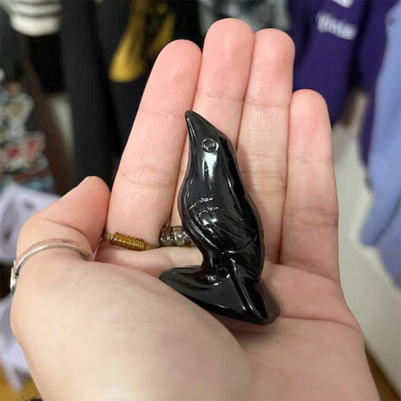 Figurine de corbeau en obsidienne naturelle Yooperlite Olivenorma Décoration en pierres précieuses