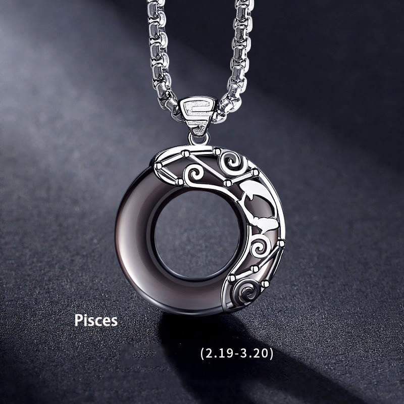 Collier pendentif en obsidienne naturelle du zodiaque Olivenorma