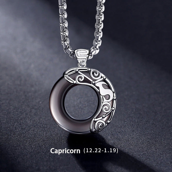 Collier pendentif en obsidienne naturelle du zodiaque Olivenorma