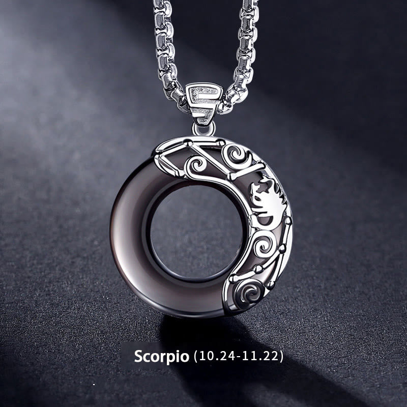 Collier pendentif en obsidienne naturelle du zodiaque Olivenorma