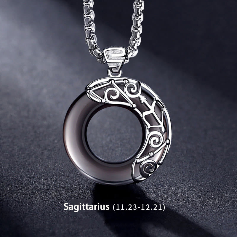 Collier pendentif en obsidienne naturelle du zodiaque Olivenorma