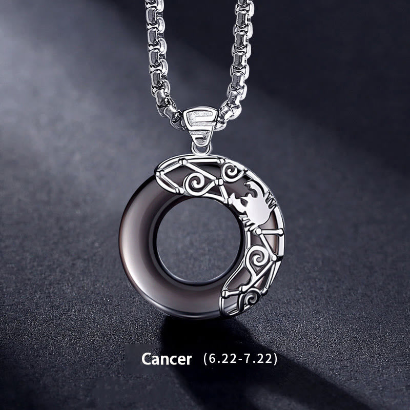 Collier pendentif en obsidienne naturelle du zodiaque Olivenorma