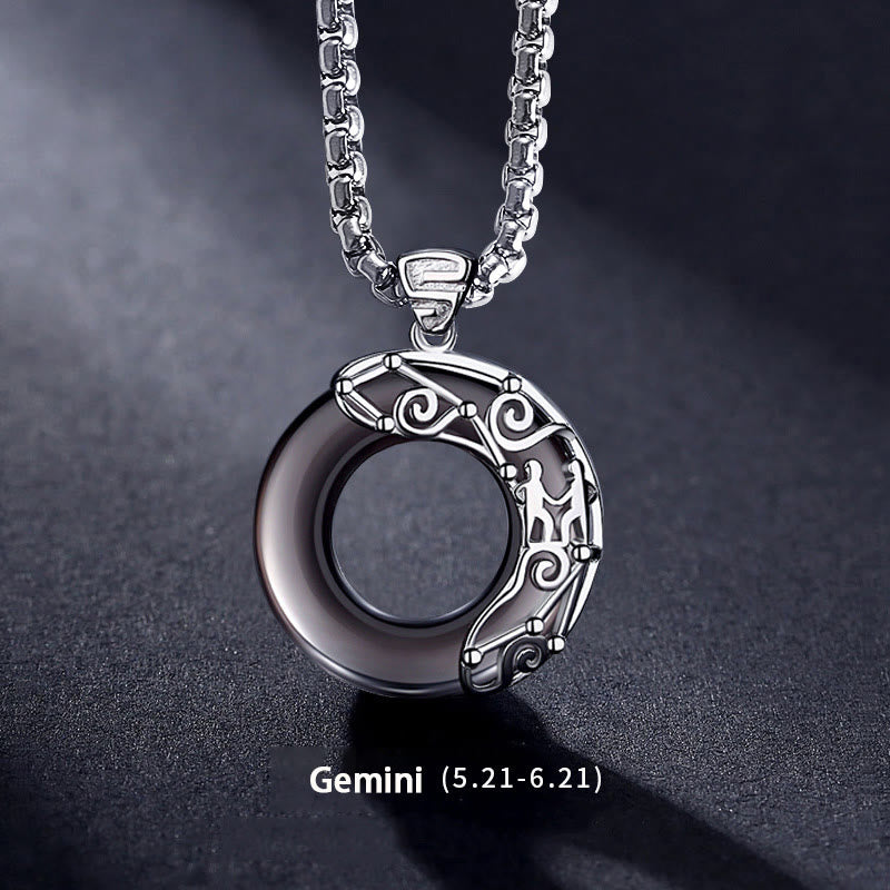 Collier pendentif en obsidienne naturelle du zodiaque Olivenorma