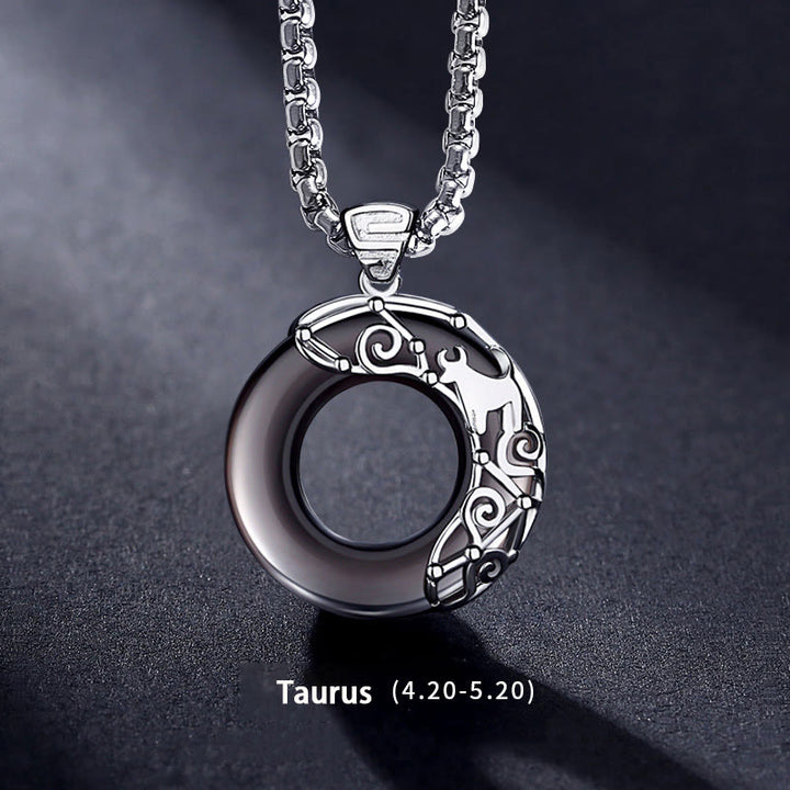 Collier pendentif en obsidienne naturelle du zodiaque Olivenorma