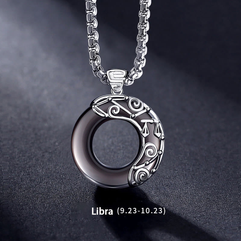 Collier pendentif en obsidienne naturelle du zodiaque Olivenorma