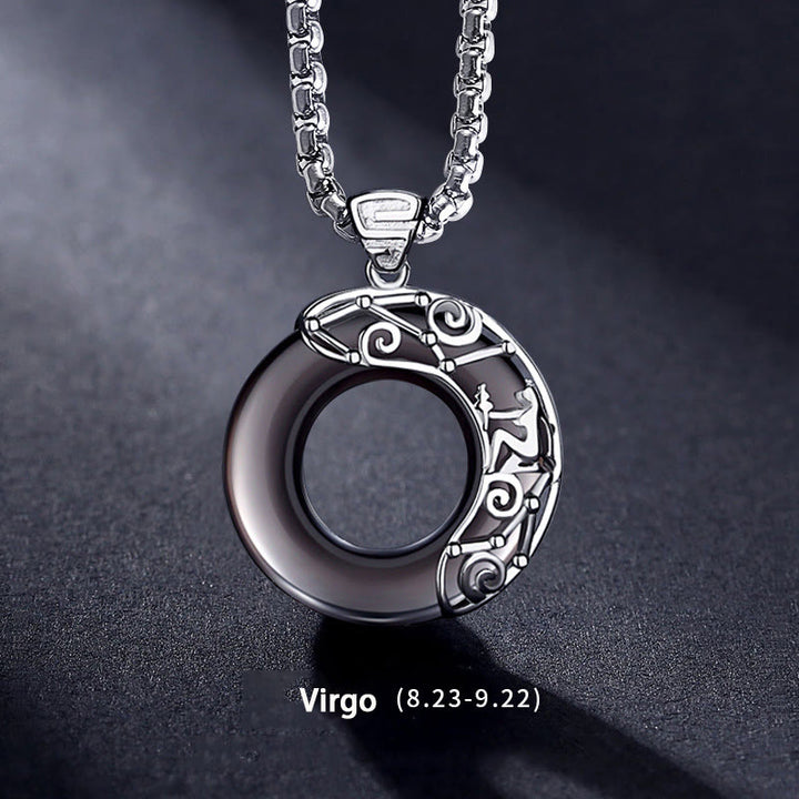 Collier pendentif en obsidienne naturelle du zodiaque Olivenorma