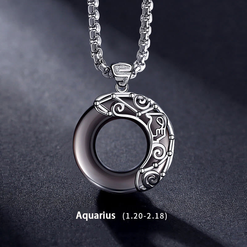 Collier pendentif en obsidienne naturelle du zodiaque Olivenorma