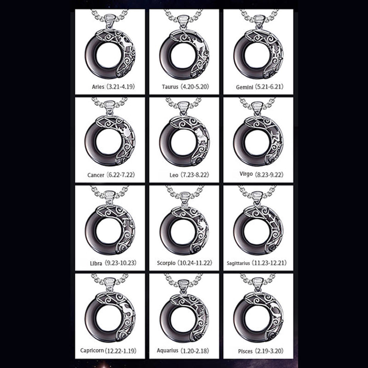 Collier pendentif en obsidienne naturelle du zodiaque Olivenorma