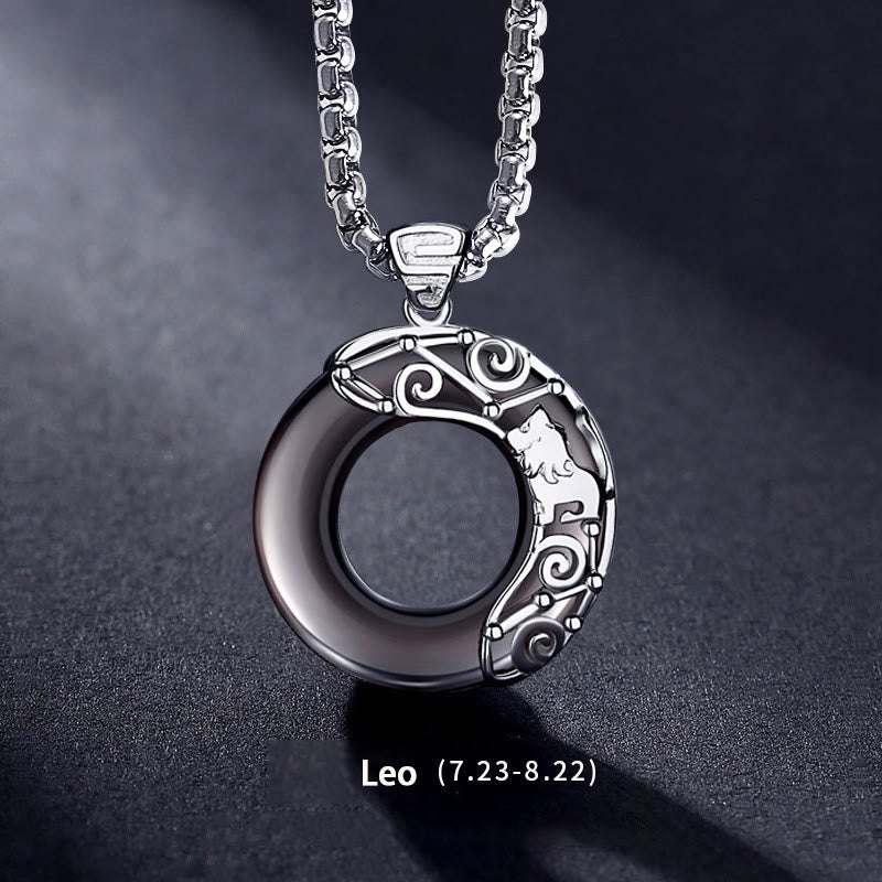 Collier pendentif en obsidienne naturelle du zodiaque Olivenorma