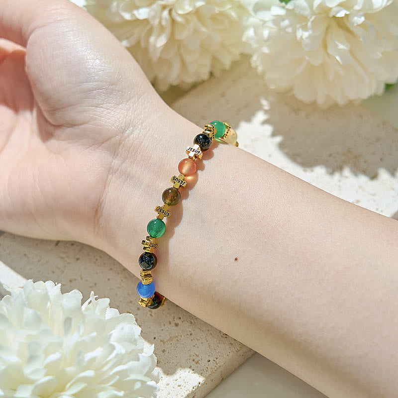 Bracelet Olivenorma en perles de croix en métal doré et agate de couleur naturelle de 6 mm