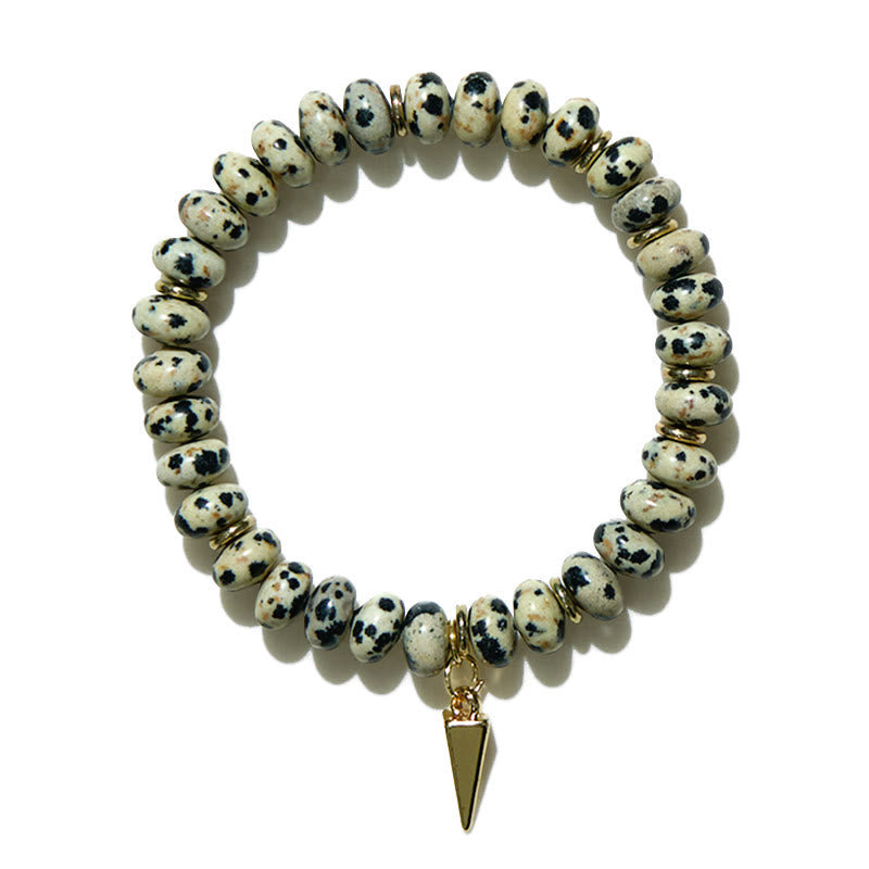 Bracelet pendentif triangulaire en perles de jaspe dalmatien Olivenorma