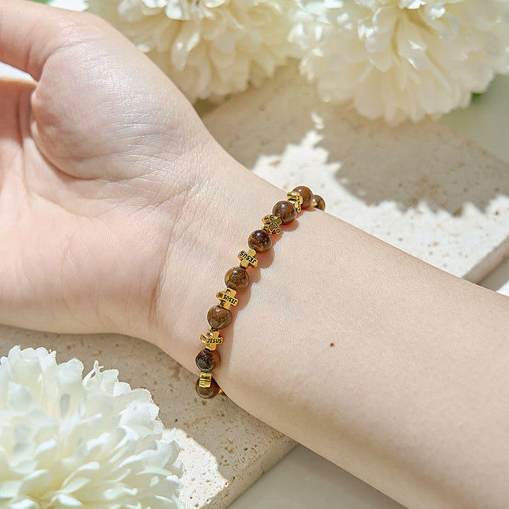 Bracelet Olivenorma en perles d'agate naturelle et métal doré de 6 mm 