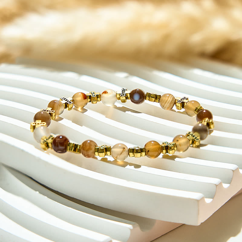 Bracelet Olivenorma en perles d'agate naturelle et métal doré de 6 mm 