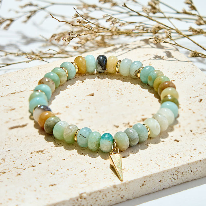 Bracelet pendentif triangulaire en perles d'amazonite Olivenorma