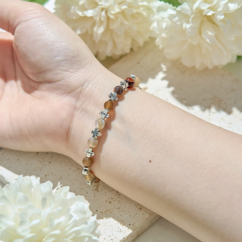 Bracelet Olivenorma en perles d'agate naturelle et métal de 6 mm - image 1