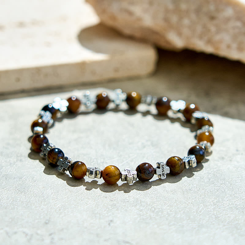 Bracelet Olivenorma en perles de croix en métal œil de tigre naturel - image 2