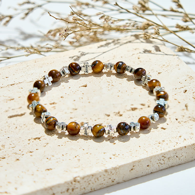 Bracelet Olivenorma en perles de croix en métal œil de tigre naturel - Oeil de tigre - image 0