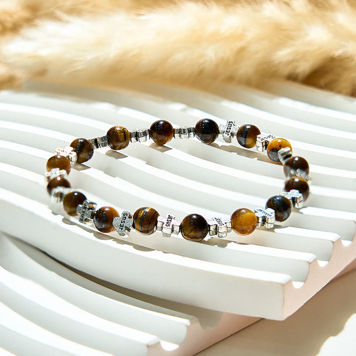 Bracelet Olivenorma en perles de croix en métal œil de tigre naturel - image 3