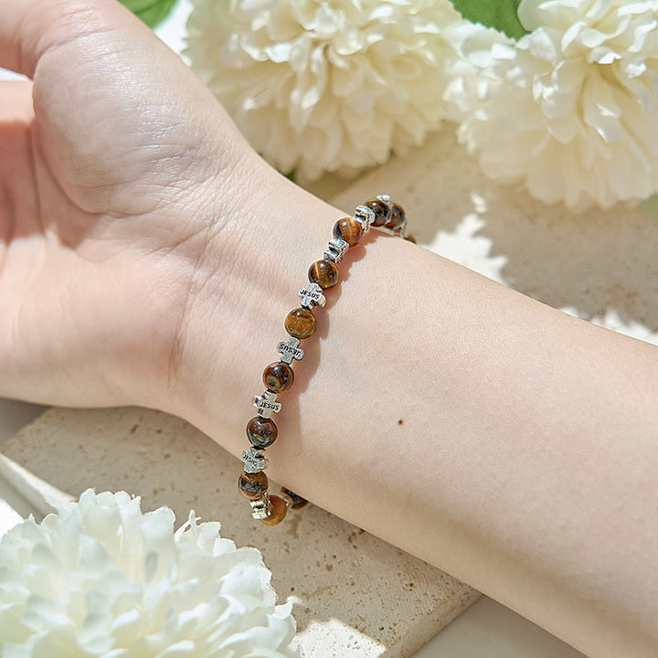 Bracelet Olivenorma en perles de croix en métal œil de tigre naturel - image 1