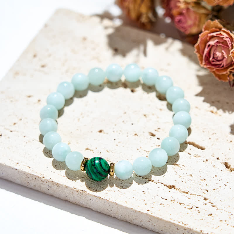 Bracelet en perles d'amazonite et de malachite naturelles Olivenorma 
