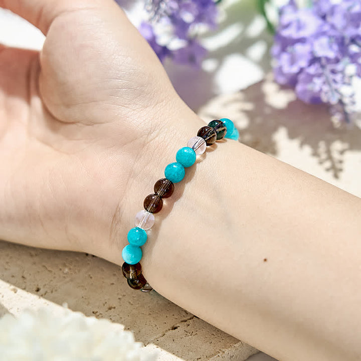 Bracelet en perles d'apatite bleue en quartz fumé transparent Olivenorma 