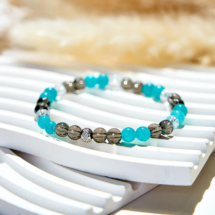 Bracelet en perles d'apatite bleue en quartz fumé transparent Olivenorma 