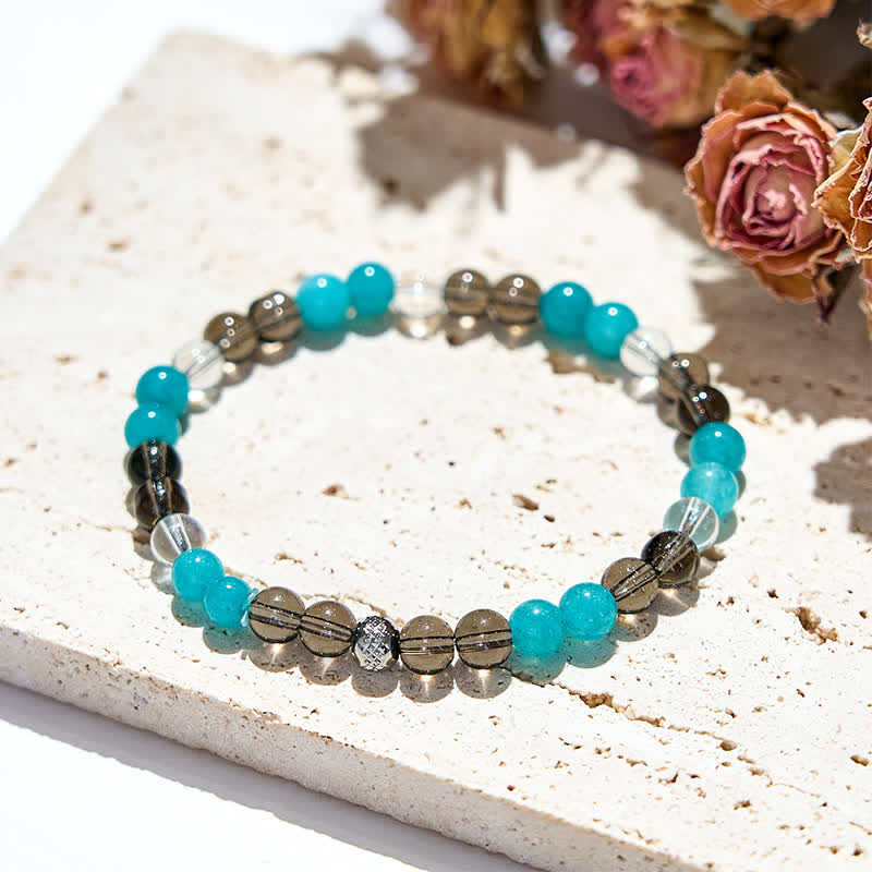 Bracelet en perles d'apatite bleue en quartz fumé transparent Olivenorma 