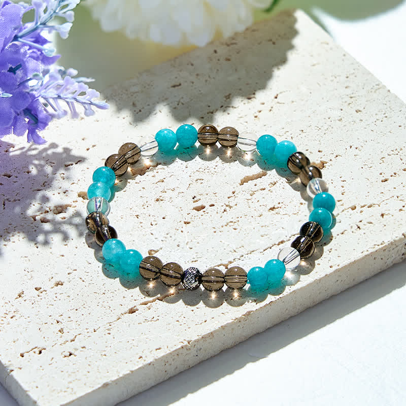 Bracelet en perles d'apatite bleue en quartz fumé transparent Olivenorma 