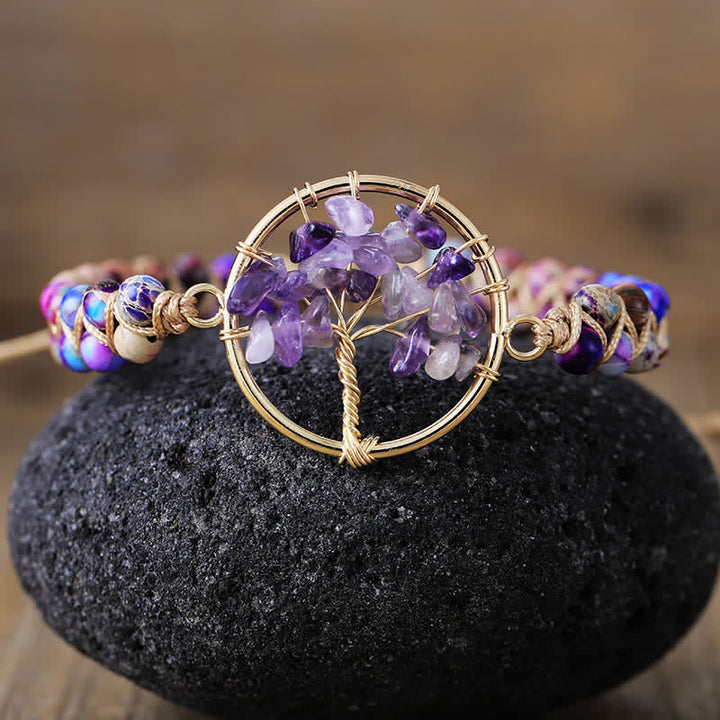Bracelet Arbre de vie en aventurine verte et améthyste Olivenorma 