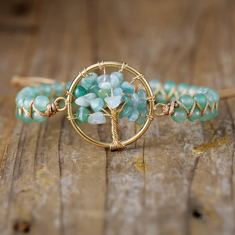 Bracelet Arbre de vie en aventurine verte et améthyste Olivenorma 