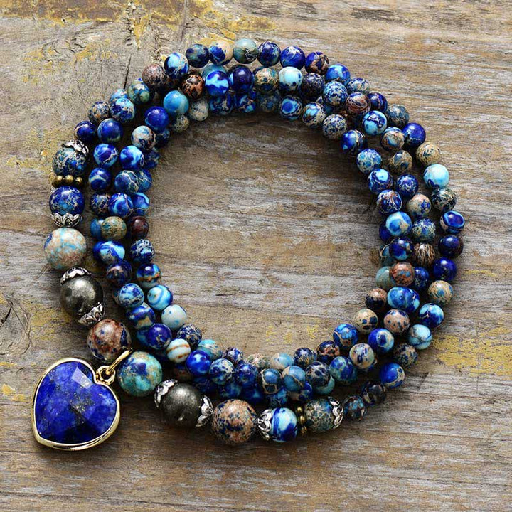 Bracelet multicouches en pierre empereur bleu lapis-lazuli Olivenorma 