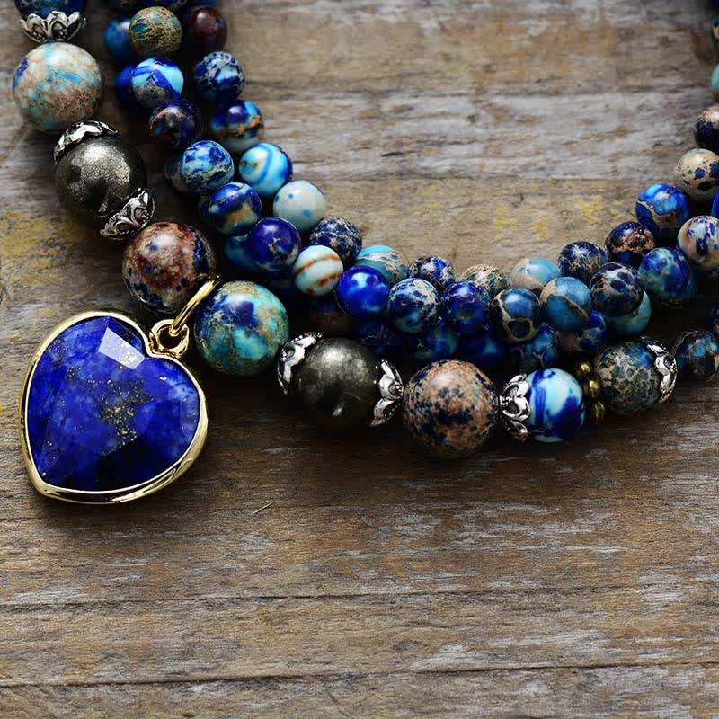 Bracelet multicouches en pierre empereur bleu lapis-lazuli Olivenorma 