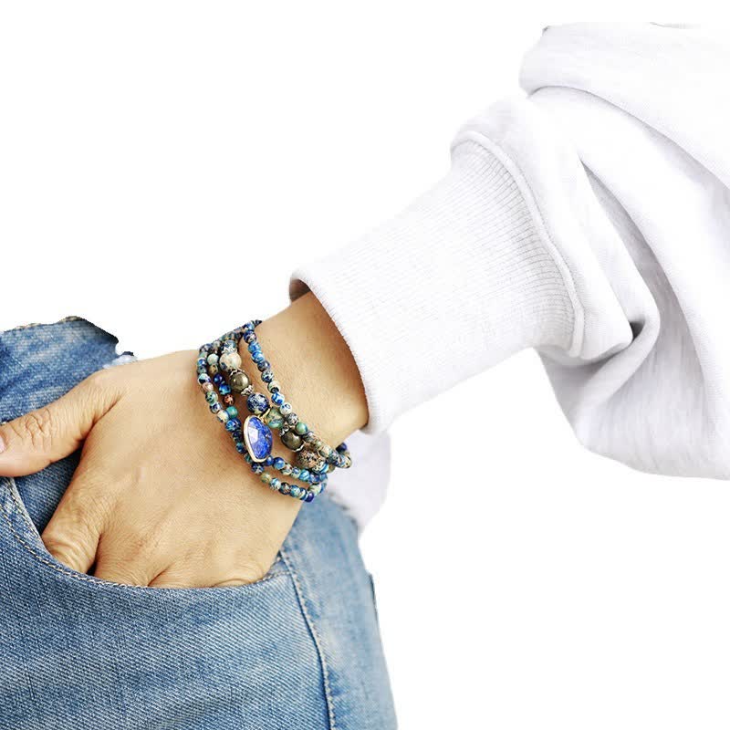 Bracelet multicouches en pierre empereur bleu lapis-lazuli Olivenorma 