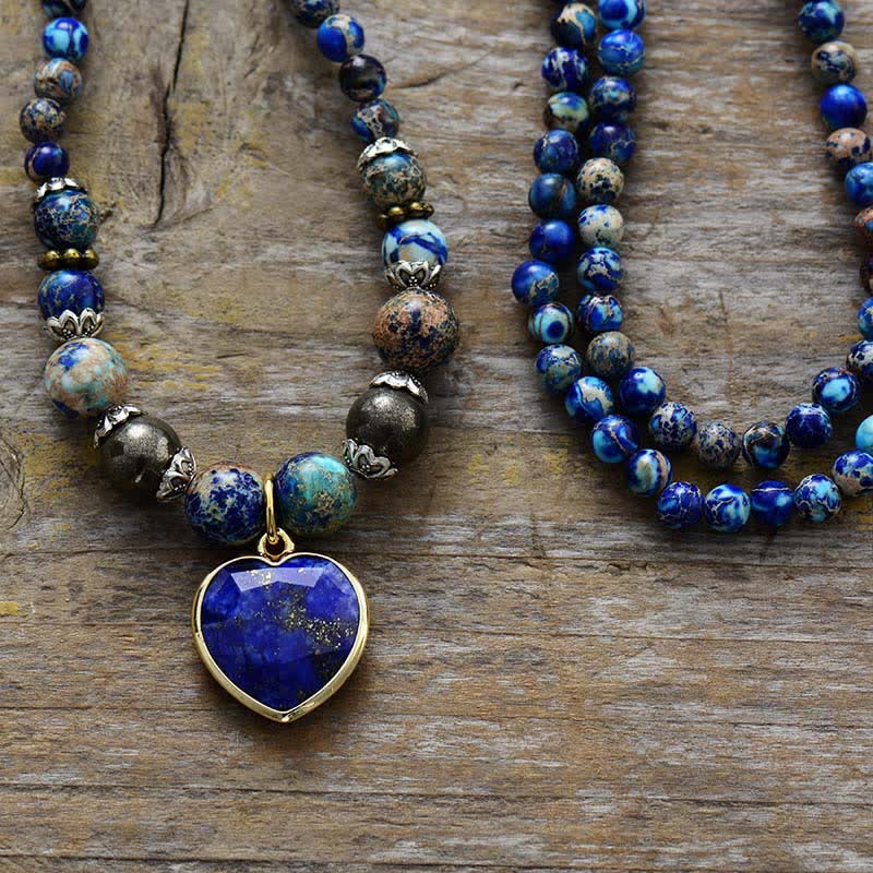 Bracelet multicouches en pierre empereur bleu lapis-lazuli Olivenorma 
