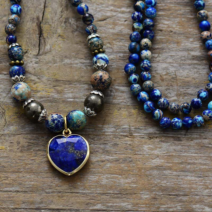 Bracelet multicouches en pierre empereur bleu lapis-lazuli Olivenorma 