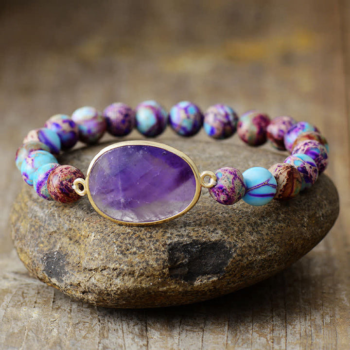 Bracelet tressé Olivenorma en pierre empereur violette améthyste 8 mm